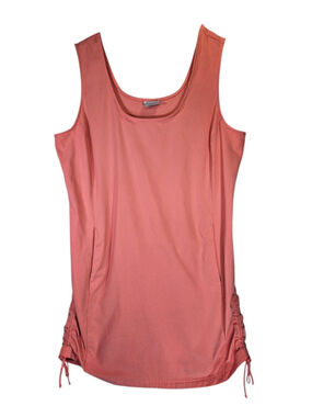 Columbia XL Swim Beach Cover Up Dress Coral Sleeveless Ruched Side Omni Shade